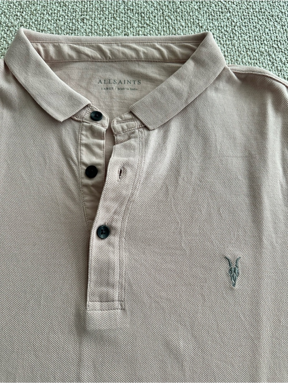 AllSaints Men’s Dusty Pink Polo with Embroidered Ram Logo